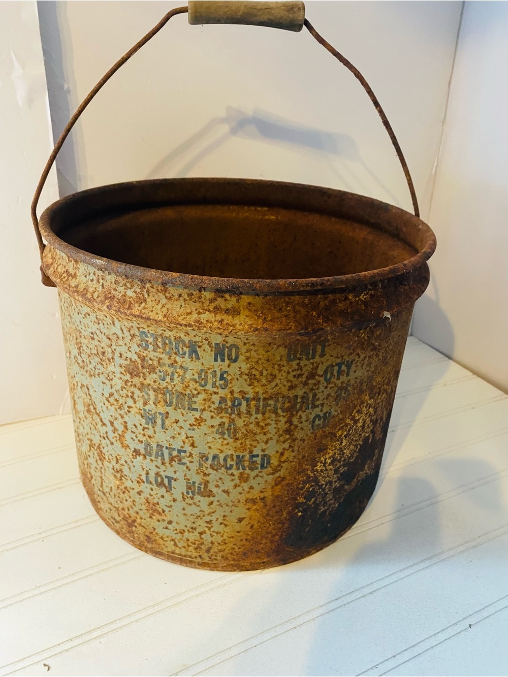 Rusty Vintage Metal Bucket with Handle - Distressed Primitive Decor